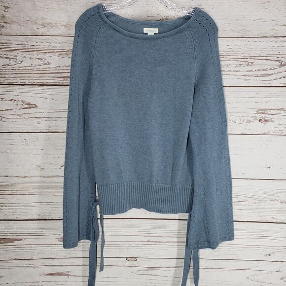 Sundance Women's Blue Wool Cotton Blend Bell Tie Sleeve Sweater Size Medium - Picture 1 of 10